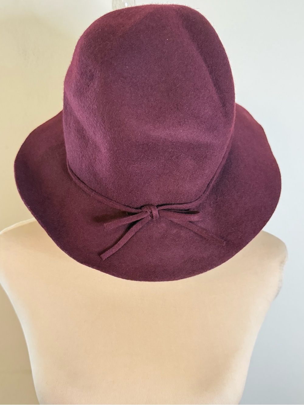 Wool brimmed hat bow trim maroon burgundy avante garde feminine fall winter